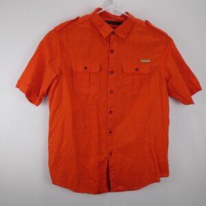Sean John Shirt Men 2XL Red Short Sleeve Linen Blend Button Down Collared Y2K